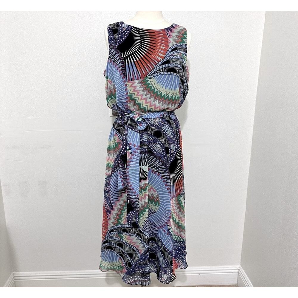 MSK Multicolored Geometric Print Sleeveless Midi Dress Women's 14